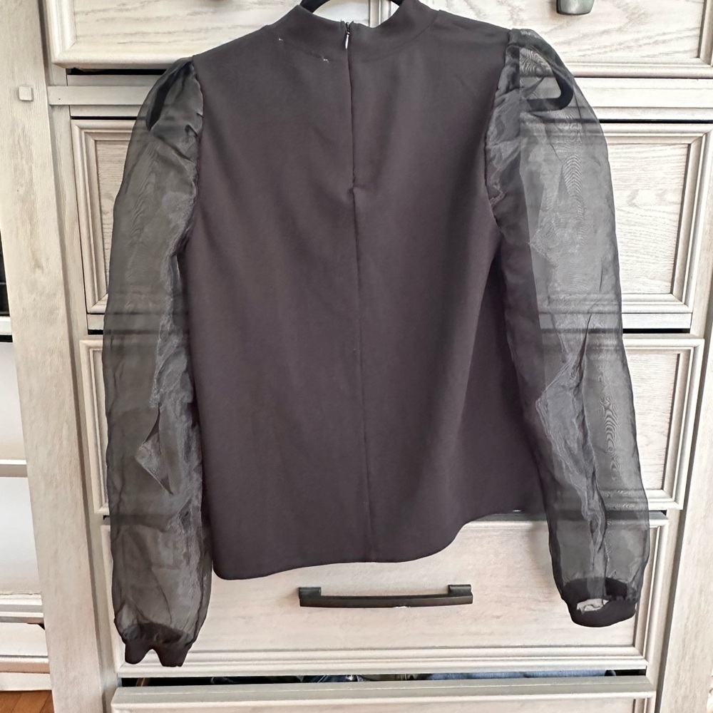 Elegant Black Sheer Sleeve Top - Picture 5 of 8